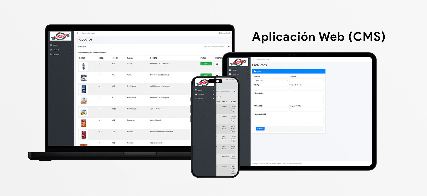 Aplicacion web CMS para alimentos karey en Mazatlán